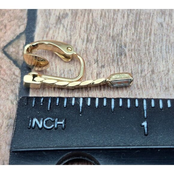 Gold Tone Drop Chain Crystal Clip On Earrings Dainty Minimalist .75" Fancy - Picture 9 of 9